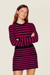 Women Big Poor Boy Striped A-line Skirt Black/fuchsia details view 3