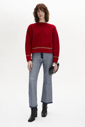Wool Knit Boat-Neck Sweater Red front worn view