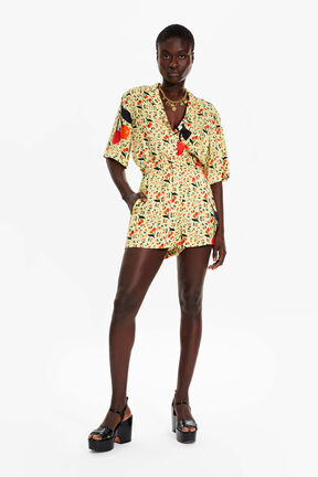 Short twill motif cerise femme Baby yellow vue portée de face