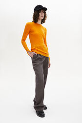 Wool Knit Crew-Neck Slit Sleeves Sweater Orange details view 1