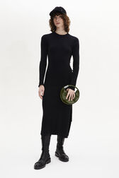 Wool Knit Midi Dress Black front worn view