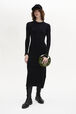 Long-Sleeved Crew-Neck Dress Black front worn view