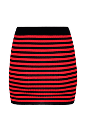 Women Rib Sock Knit Striped Mini Skirt Black/red front view