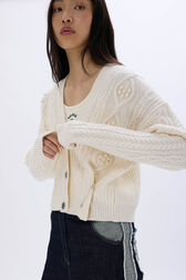 Cardigan torsadé en laine Ecru vue de détail 1