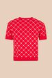 Women Jacquard Short Sleeve Sweater Red back view