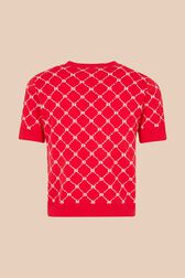Women Jacquard Short Sleeve Sweater Red back view