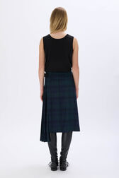 Asymmetrical tartan check kilt skirt Check navy green back worn view
