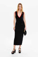 Women Colourful Details Viscose Dress Black front worn view