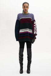 Patchwork Wool Knit Crew-Neck Sweater Multico front worn view