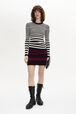 Striped Long-Sleeved Crew Neck Sweater Black/white front worn view