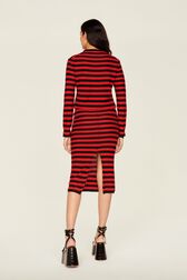 Women Poor Boy Striped Wool Maxi Skirt Black/red back worn view
