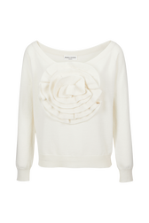 Women Plain Flower Sweater Ecru front view