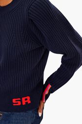 Pull en laine parme Raye noir/bleu vue de détail 2