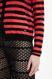 Women Poorboy knitted striped cardigan Striped black/coral details view 2