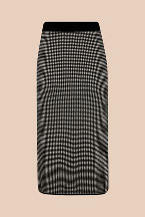 Jupe mi-longue motif pied de poule signature femme Noir vue de dos