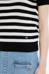 Women Poor Boy Striped Short Sleeve Sweater Black/white details view 1