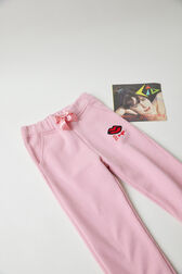 Jogging à broderie fille motif bouche Rose vue de détail 3