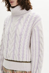 Alpaca Wool Cable Knit Turtle Neck Jumper Lilac details view 2