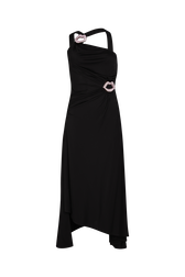 Draped asymmetrical jersey dress Black front view