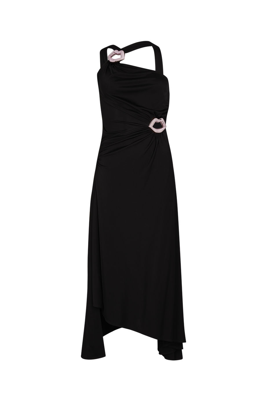 High resolution - Draped asymmetrical jersey dress Black front view High resolution - Draped asymmetrical jersey dress Black front view
