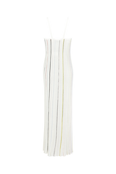 Women Multicolor Striped Pleated Dress Ecru back view