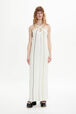Women Multicolor Striped Pleated Dress Ecru front worn view