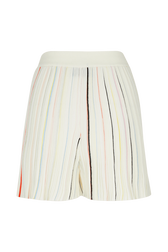 Women Multicolor Striped Pleated Shorts Ecru back view