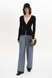 Open Knit V-Neck Cardigan Black front worn view