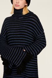 Robe courte col roulé lurex femme Raye noir/bleu vue de détail 5