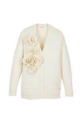Cardigan laine fleur en relief femme Ecru vue de face