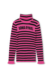 Sonia Rykiel Logo Striped Knitted Turtleneck Sweater Fuchsia front view