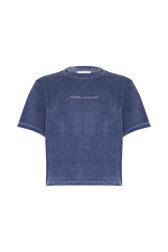 Short-sleeved velvet t-shirt Blue grey front view