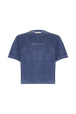 Short-sleeved velvet T-shirt Blue grey front view