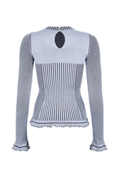 Pull en maille à côtes Bleu vue de dos