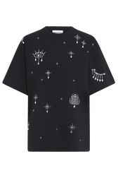 Short-sleeved T-shirt with surrealist motifs Black front view