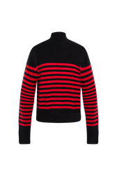 Turtleneck woolen sweater Black/red front view