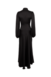 Robe longue en satin col lavalière Noir vue de dos