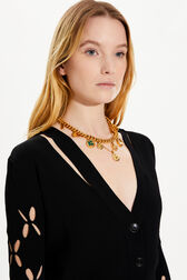 Women Black Cardigan Knit Openwork Flower Black details view 2