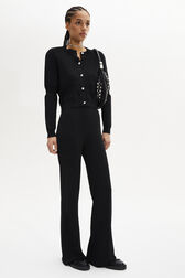 Long-Sleeved Crew-Neck Cardigan Black details view 1