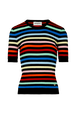 Women Multicolor Striped Ribbed Short Sleeve Top Multico striped front view