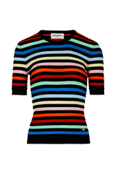 Women Multicolor Striped Ribbed Short Sleeve Top Multico striped front view