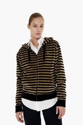 Pull à capuche velours femme Raye noir/kaki vue de détail 1