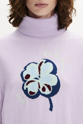 Intarsia Clover Print Cashmere Knit Turtleneck Sweater Lilac details view 2