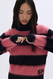 Pull rayé brossé en laine melangé Rayures noir/rose vue de détail 1