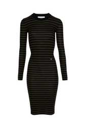 Striped Long-Sleeved Crew Neck Dress Striped black/khaki front view