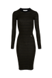 Striped Long-Sleeved Crew Neck Dress Striped black/khaki front view