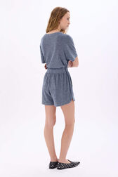 Shorts in fine striped cotton terry Striped white/blue back worn view