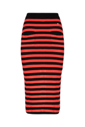 Women Poor Boy Striped Wool Maxi Skirt Striped black/coral front view