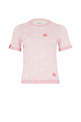 Short-sleeved crew-neck sweater Doll pink front view