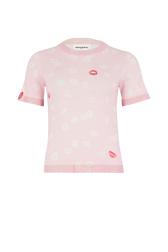 Short-sleeved crew-neck sweater Doll pink front view